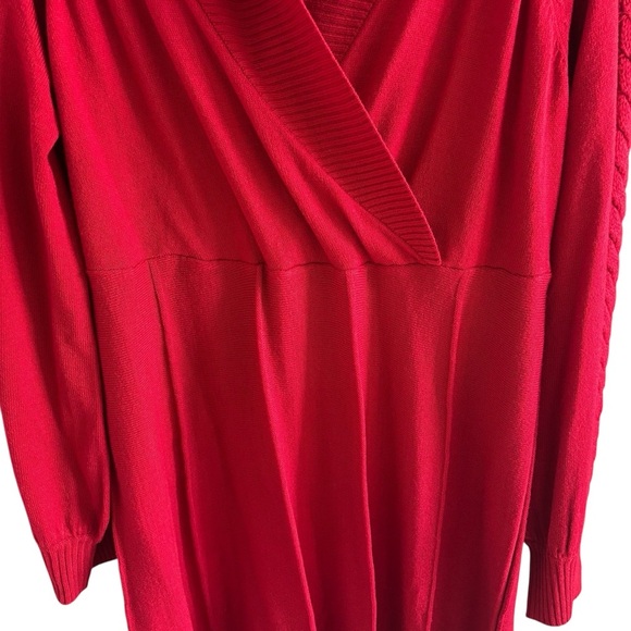 Dress Barn Sweater Dress 1X Red Pullover Long Sleeve Midi Holiday Party Festive - Picture 3 of 16